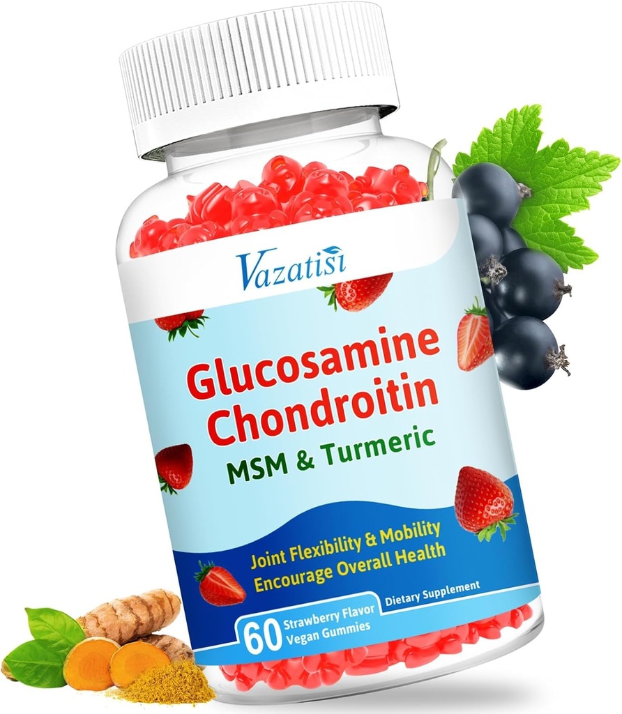 Høy Biotilgjengelig Glucosamine Chondroitin Gummies med gurkemeie og MSM, Boswellia -Joint Support Supplement - Cartilage Support, Fleksibilitet og styrke - 60 Gummies