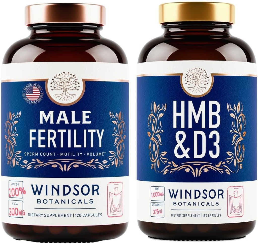 WINDSOR BOTANICALics HMB med vitamin D3 og kalsium og mannlig fertilitetsstøtte Bundle
