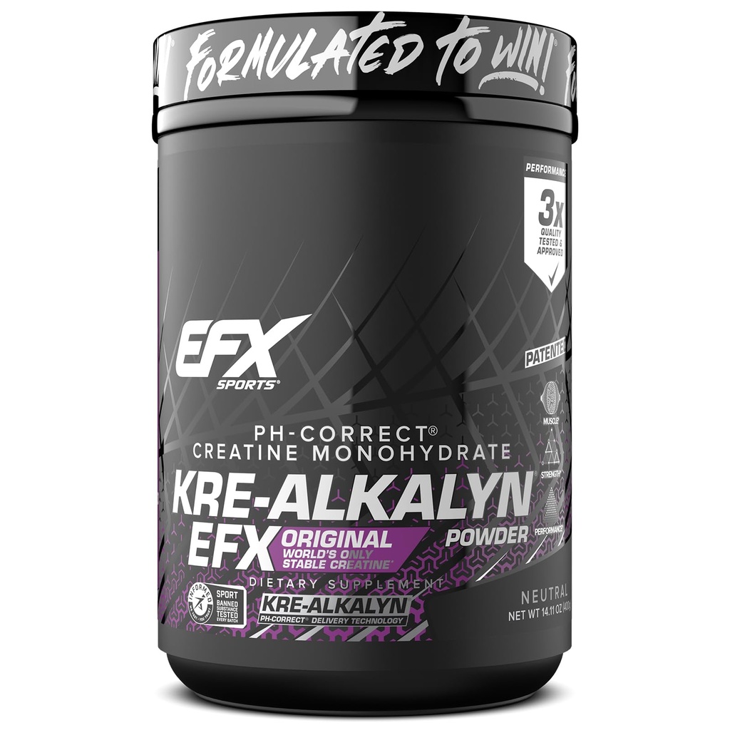 EFX Sports Kre-Alkalyn EFX pulver | pH Korrekt Kreatin Monohydrat pulver Supplement | Styrke, Muskelvekst og ytelse | 266 Serveringer (uovertruffen)