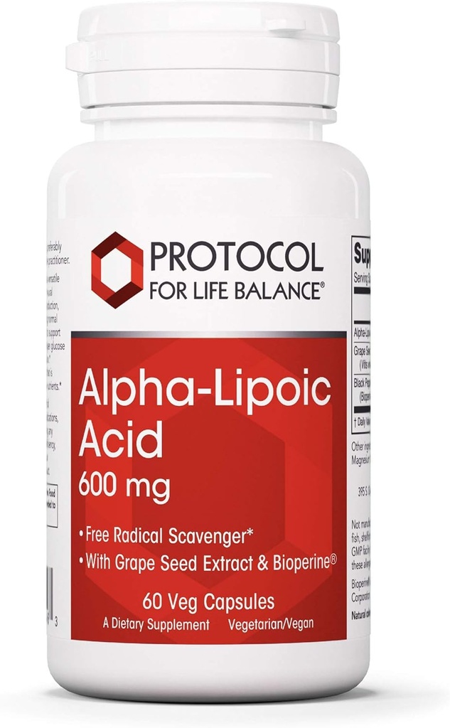 Protokol Alpha Lipoic Acid 600mg - Grape Seed Extract og Bioperin - 60 Veg Caps