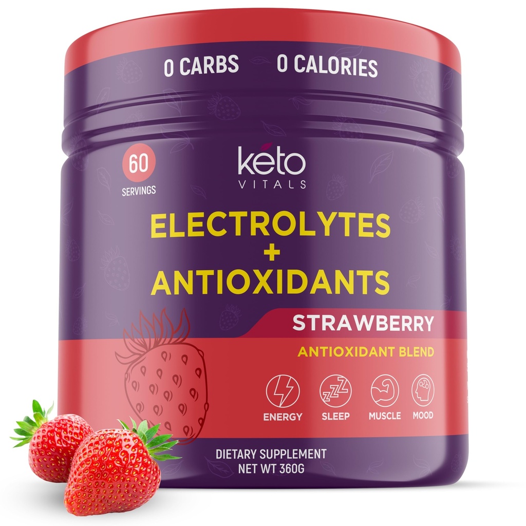 Keto Vitals Antioksidant Electrolytes pulver - Blande elektrolyter med kalium, magnesium, natrium, kalsium | Keto elektrolyter Supplement Energi Drink Blande | Sukkerfri, null kalorier, null karbohydrater
