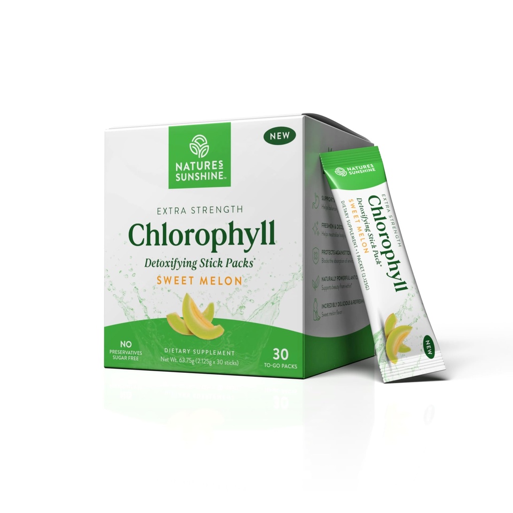 Naturens Sunshine Klorofyll Stick Packs: Supercharge din detox og Boost Gut Helse i behagelige, Delicious Stick Packs (Sweet Melon)