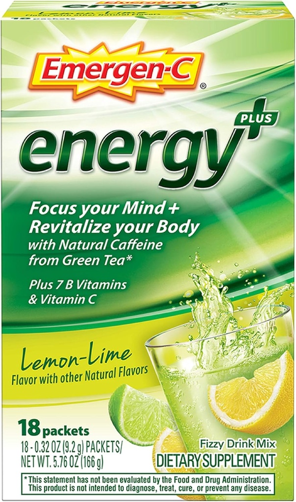 Emergen-C Energi +, Med B-vitaminer, vitamin C og naturlig kaffe fra grønn te (18 greve, blåbær Acai Flavor) Diett Supplement Drink Blande, 0,33 Ounce pulver pakker