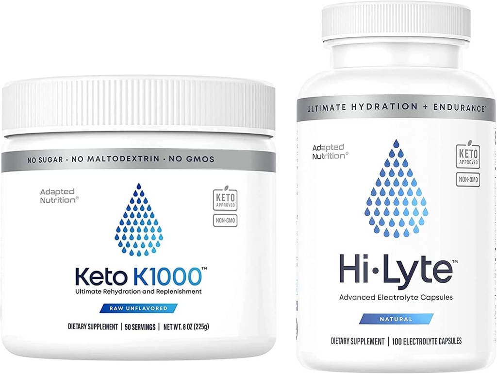 Hi-Lyte Keto K1000 Electrolyte pulver |Hi-Lyte Powder Drink Blande Raw Mineral Flavor, Ingen Stevia | 50 Serveringer | Plus Electrolyte Replacement Kapsler for Rapid Rehydrering