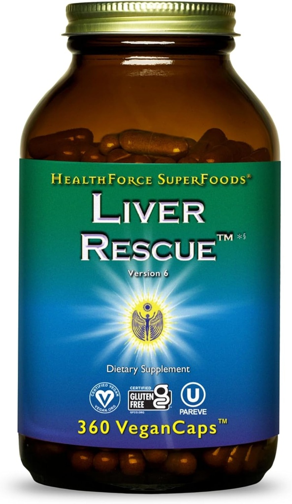 HealthForce SuperFoods Liver Rescue - Natural Liver Cleanse - med Melk Thistle & Dandelion Root - Glutenfri & Vegan - 360 kapsler
