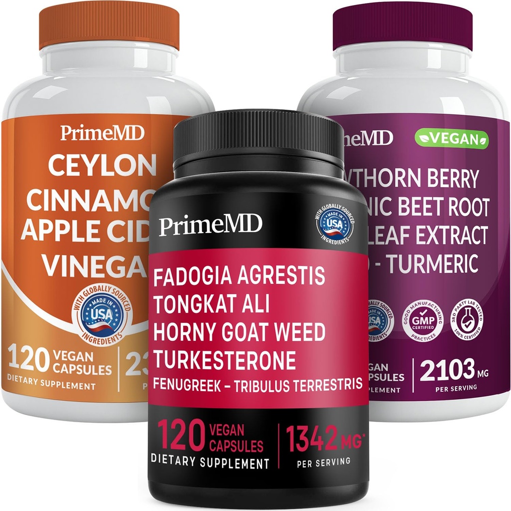 Ceylon Cinnamon (1pk), Fadogia Tongkat Ali (1pk) og Nitric Oxid (1pk) Supplement Bundle - Potent vitaminer for hjerte, energi, mannlig velvære, og immun støtte - ikke-GMO, Vegan, Glutenfri