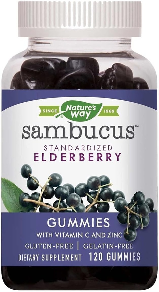 Naturens måte Sambucus eldrebær med vitamin C og sink, 120 gummier