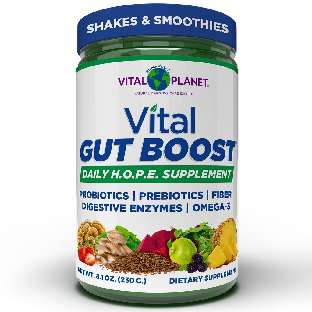 Vital Planet - Vital Gut Boost Powder av Brenda Watson, PBS Gut Sjekk Hope Supplement med Fiber 35, Omega 3 olje, probiotika, og Digestive Enzymes, 8.1oz, 230 gram, 30 serveringer