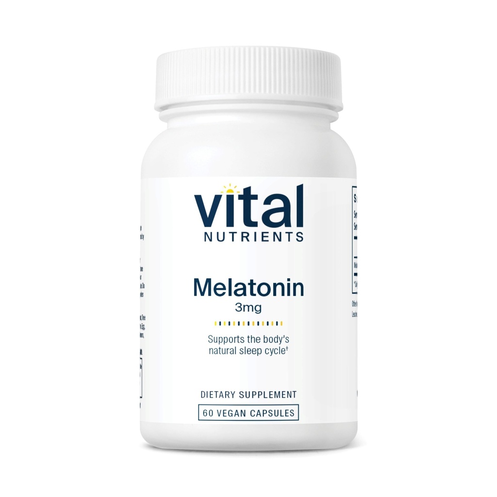 Vitale næringsstoffer Melatonin 3mg Vegansk | Lav-Dose Melatonin | søvntilskudd for å støtte kroppens naturlige søvnsyklus* | Gluten, Dairy, Soya Gratis | 60 kapsler