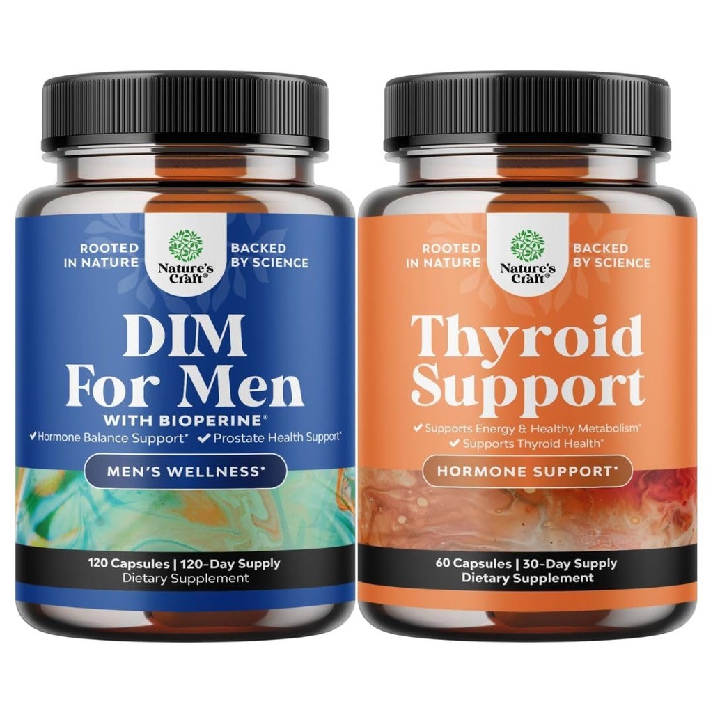 Bundle av DIM Supplement for menn med Panax Ginseng Bioperine Grapefrø og Astragalus for prostata helse og herbal Thyroid støtte kompleks med L Tyrosin, Bladderwrack, Selenium & ren Ashwagandha