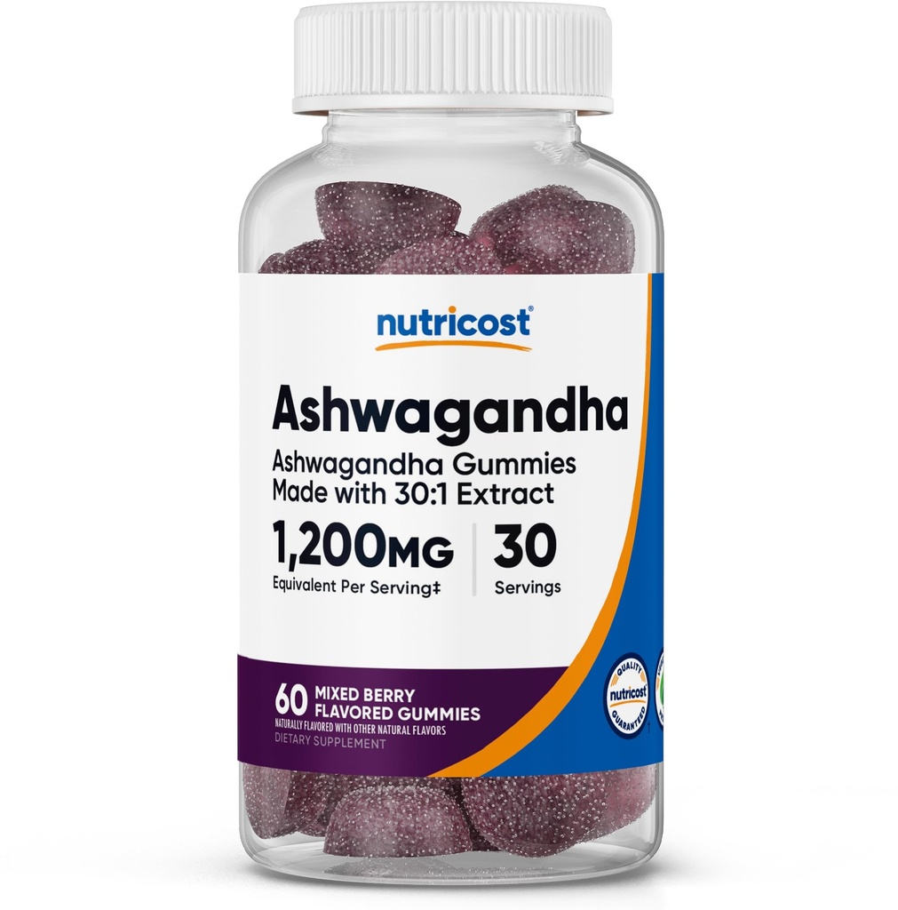 Nutricost Ashwagandha Gummies 1200mg Ekvivalent Per Serving (Mixed Berry Flavor), 60 Gummies, 30 Serveringer