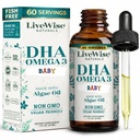 LiveWise Naturals DHA Omega-3 flytende dråper for spedbarn og tilhengere, Vegansk-vennlig Omega-3 essensielle kosttilskudd, fremmer sunn hjerne, øyne, kroppsforsvar, baby og tilhenger ernæring