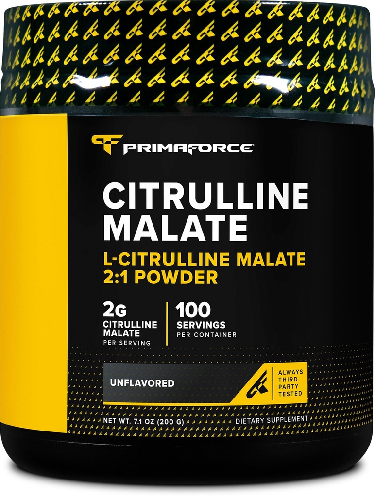 PrimaForce L-Citrulline Malate pulver, uberørt pre trening kosttilskudd, 200 gram - øker energi, aids gjenoppretting, forbedrer styrkeytelse - Vegan, ikke-GMO