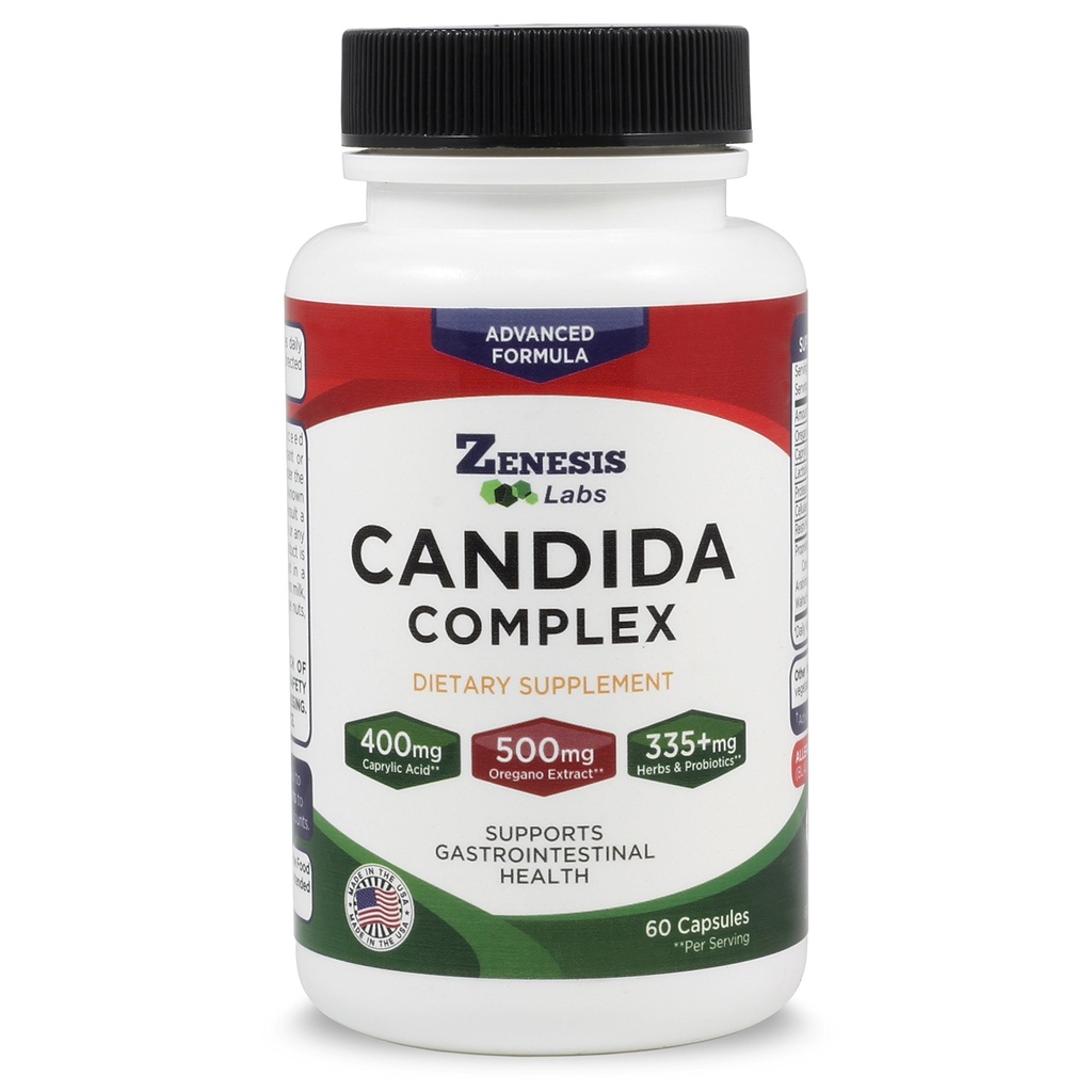 Zenesis Labs Candida Complex rengjøring Detox Caprylsyre Supplement, Oregano Extract, Probiotika, Enzymer (60 kapsler, 30 dagers forsyning)