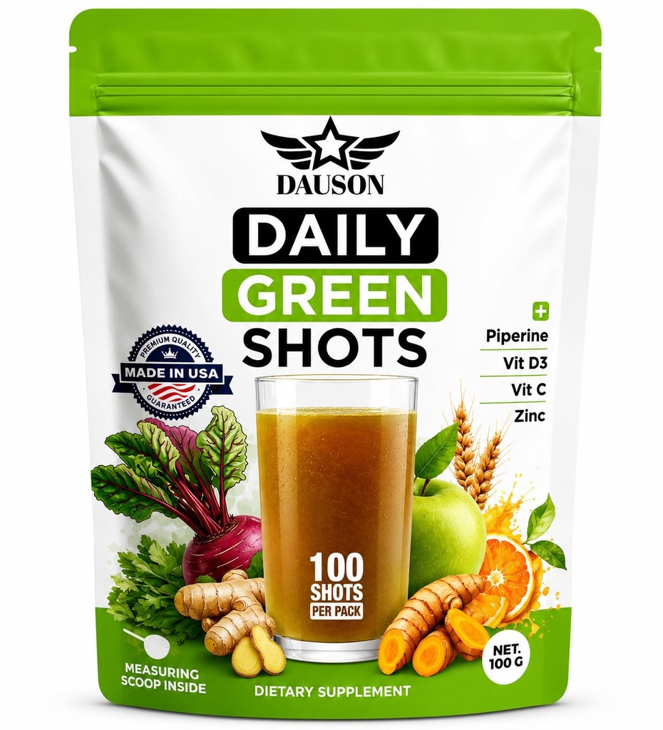 Daglige Grønne Shots – Superfood Powder med hvetegrass, Matcha, Beetroot, Ashwagandha, Turmeric & Prebiotika – Immunity & Energy Support – Vegansk Grønn Supplement – 100 Shots