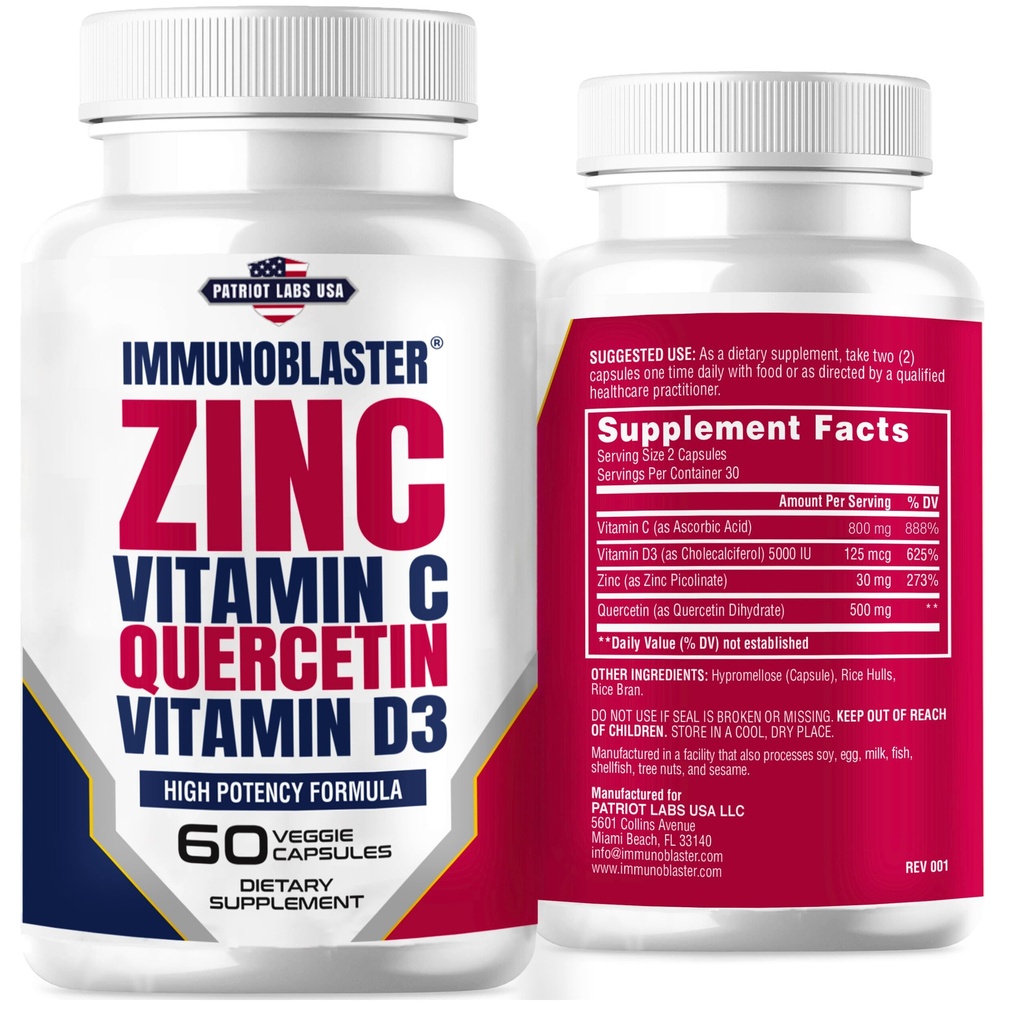 Sink Quercetin 500mg med vitamin D og C antioksidant immun støtte høy potens Quercetin sink Supplement for menn og kvinner - Gluten, soya, og dairy gratis - 60 Count (Pack of 1)