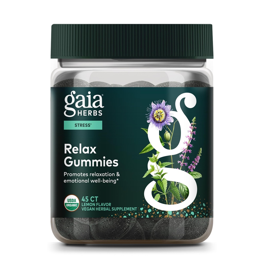 Gaia Urter Relax Gummies - Støtter rolige følelser - med organiske Apple Juice og sitron Juice Koncentrate - 45 Gummies (15 Services)
