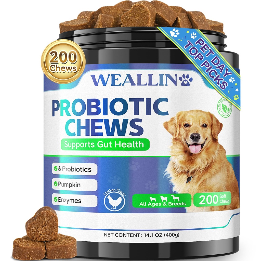 200 PCS Probiotika for hund - Hundeprobiotiske Chews for Gut Helse, Digestiv støtte og kløende hud relief Pet diarrea Gassbehandling - Probiotika, Digestive enzymer, Prebiotika, Pumpkin