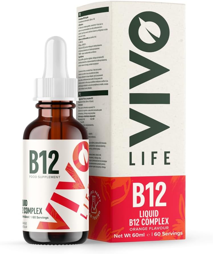Vivo Life - Vitamin B12 Kompleks, høy potens Helse Supplement, oransje Flavor flytende dråper, 60 ml, 60 serveringer