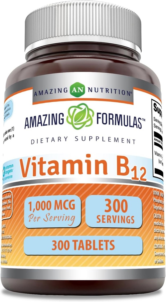 Amazing Formler Vitamin B12 Supplement | 1000 Mcg per servering | Tabletter | Ikke-GMO | Glutenfri | Laget i USA (1 Pack, 300 Count)