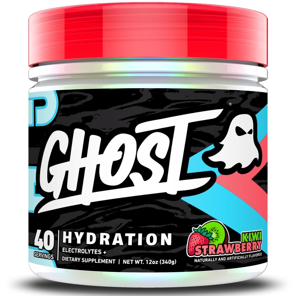 GHOST Hydration, Kiwi Strawberry, 40 Serv, Electrolyte Powder - Drikkeblanding Supplement med magnesium, Kalium, Kalsium, vitamin C & Taurin for energi og utholdenhet - Vegan, fri for soya, sukker og gluten