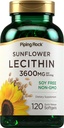 Piping Rock Sunflower Lecithin Softgel Kapsler | 3600 mg | 120 greve | Rik på Fosfatidylkolin | Soy Gratis, Ikke-GMO, Glutenfri