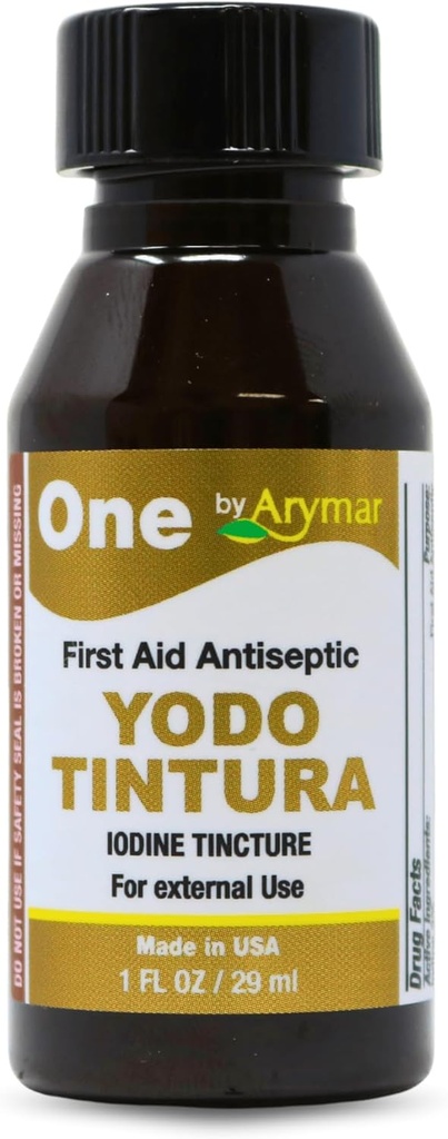 Arymar Iodine Tinktur, YODO Tintura 2% Temaløsning for mindre kutt, Scrapes, Burns, 1 Fl Oz