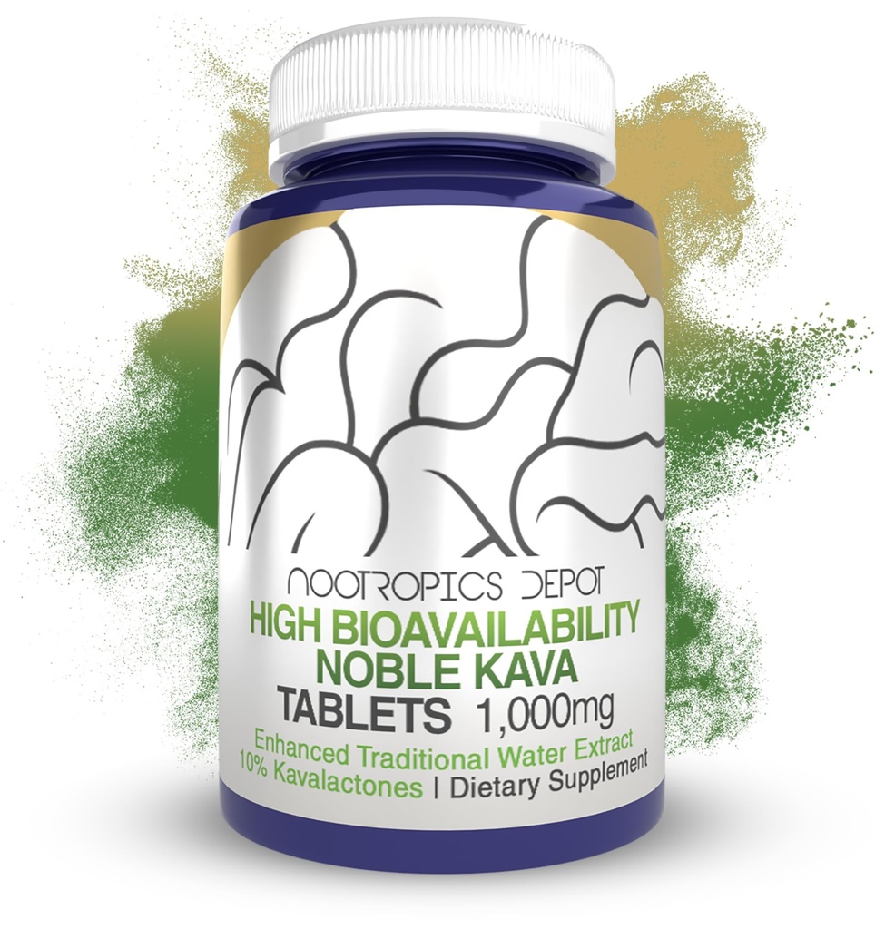 Nootropics Depot høy biotilgjengelighet Noble Kava tabletter | 1000mg | 30 greve | Minimum 10% Kavalactones | Forbedret tradisjonell vannekstrakt