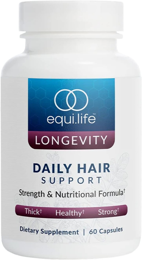 Equilife Daily Hair Support, Hair Supplement med Biotin, Ashwagandha, Sink, Selenium, og så Palmetto, vitaminer og mineraler for hår og Scalp Nourishment, Glutenfri, 60 Kapsler
