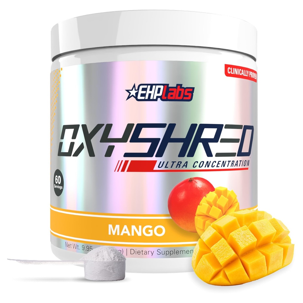 EHP Labs OxyScreed Pre Workout pulver - Preworkout pulver med L Glutamine & Acetyl L karnitin, energiforbedret drikke - Mango, 60 serveringer