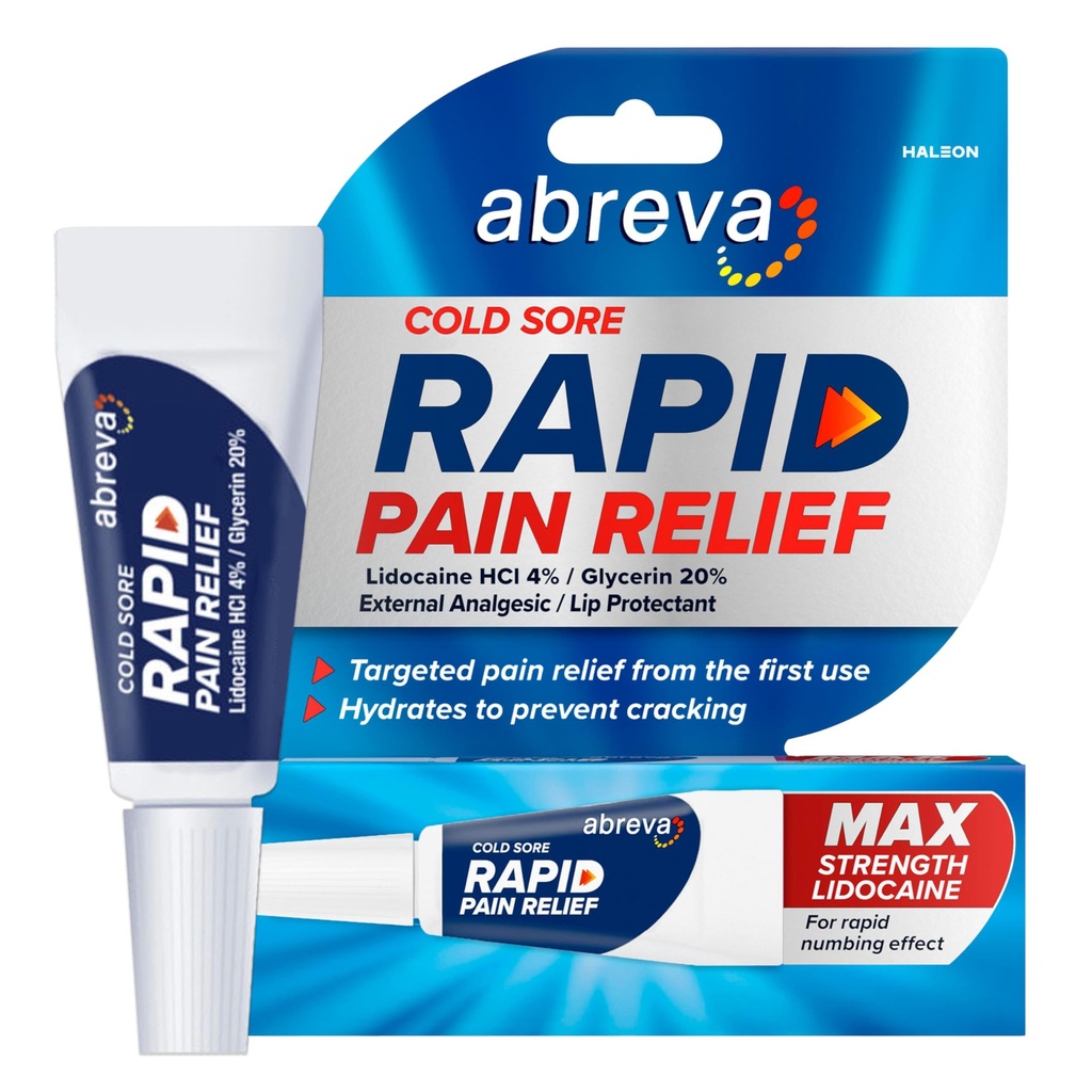 Abreva Kald Sore Behandling Rask smerte lindring krem - 1 tube, 3 gram
