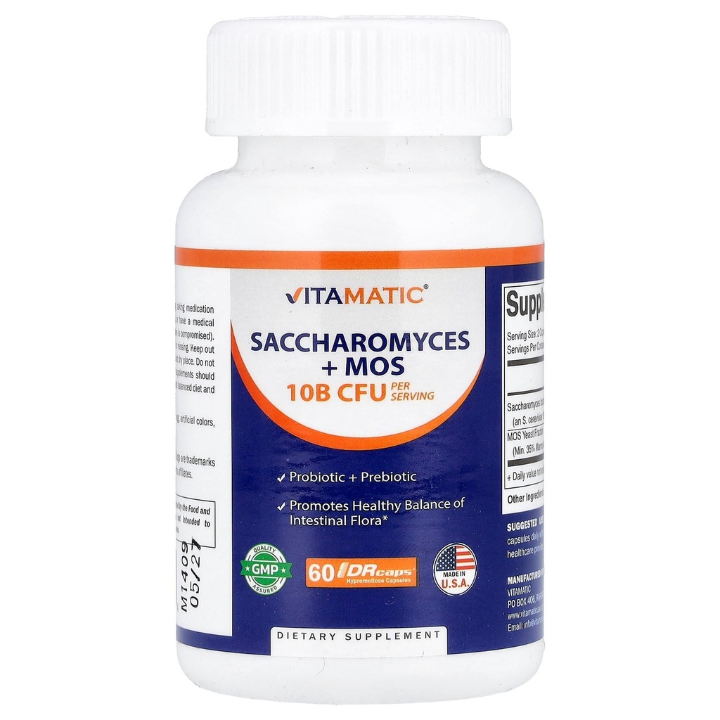 Vitamatic Pegasys Boulardii Probiotic 10B per servering + Yeast Extract (MOS Yeast fraksjon) 300 mg - 60 DR Kapsler - laget i USA