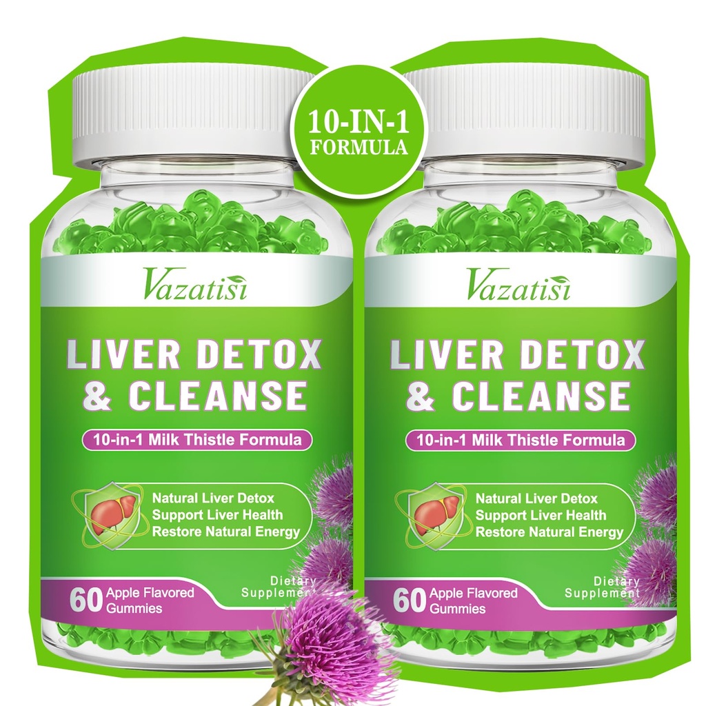 Liver Cleanse Detox Repair Gummies, Melk Thistle Gummies med artichoke, Dandelion for Liver Support, Vegan & Ikke-GMO, Gelatin-fri, Apple Flavor 120ct