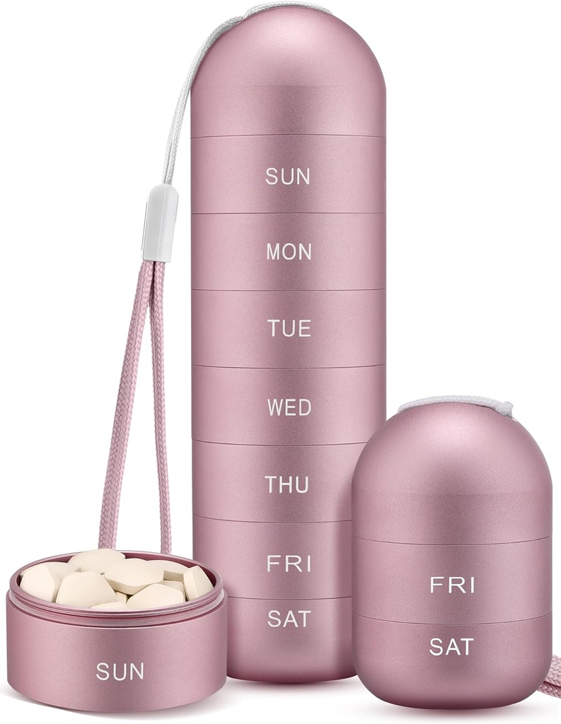 Zannaki Metal Moisture bevis ukentlig Pille Organizer, Stackable Aluminum Alloy BPA Gratis reiseturer Vandtett og stor sammenligning til å holde piller, vitaminer, fiskeolje, kosttilskudd