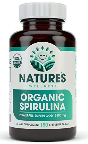 USDA Organic Spirulina Tabletter - Ikke-GMO Grønn Superfood Supplement: 3000mg Frisk Blå Grønn Algae, Vegan, Glutenfri, Sustainable Voksen, Pesticider Gratis og Ikke-Irradiert, 500mg per tablett, 180'
