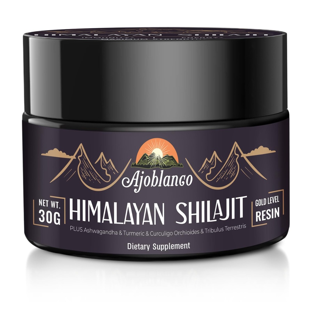 Ajoblanco 600mg Naturlig Himalayan Organic Shilajit Resin - Himalayan Gold Shilajit Resin med organisk ayurvedisk blanding i høy styrke for energi, styrke og immunitet, pakke med 1
