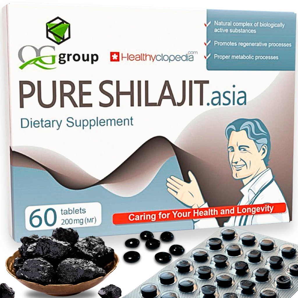Naturlig ren Shilajit tabletter Analog Raw Resin Mumiyo tørrdråper 60 tabletter - 200 mg 100% Himalaya Supplement med 85+ Spor Mineraler for energi og metabolisme, immunstøtte - ideell for menn og kvinner