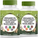 Oregano olje, hvitløk ekstrakt, Olive Leaf, svart frøolje, astragalus-Immune støtte og digestiv helse supplement for kvinner og menn- 120 greve