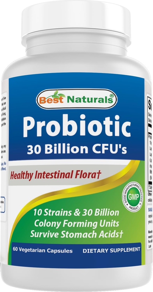 Best Naturals Probiotic 10 Strains & 30 milliarder CFU Intestinal Flora, 60 Veggie Capsules (60 greve (Pack of 1))