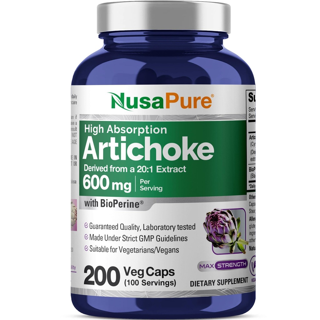 NusaPure Artichoke 20:1 Ekstrakt, 600 mg tilsvarende 12.000 mg 200 Veggie caps (Non-GMO, Glutenfri)