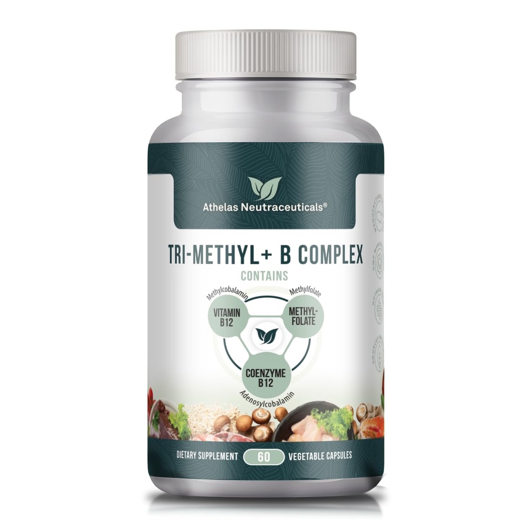 Tri-Metyl+ B Kompleks Metylerte B-vitaminer - Full Spectrum Metyl B Complex Vitamin Supplement For MTHFR Støtte med aktive former av B12 Metylkobalamin, Adenosylkobalamin og Metylfolat