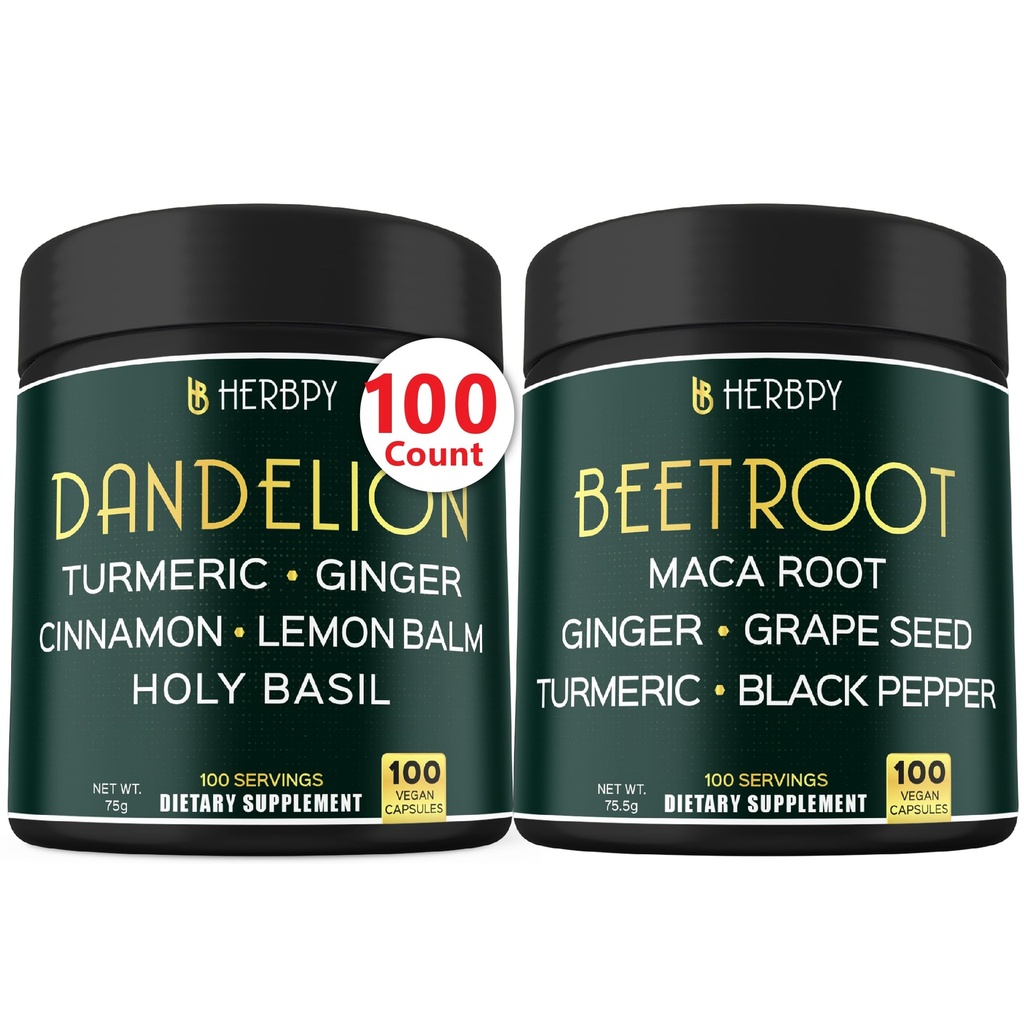 Bundle 6in1 Dandelion Supplement & 6in1 Beet Root Capsules - Støtte Digestive, Immune og hjerte helse