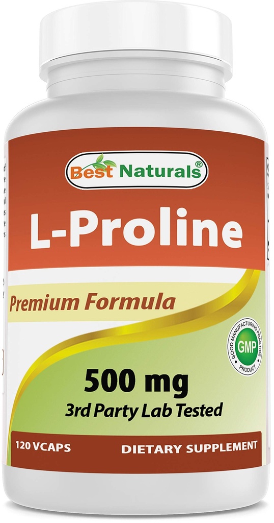 Best Naturals L-proline aminosyre kosttilskudd 500 Mg, 120 greve (81716014456)