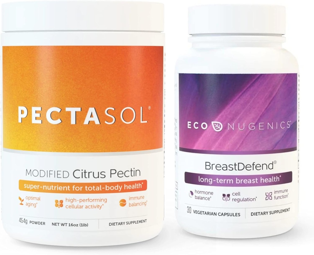 EcoNugenics fremmer brysthelse og cellestøtte - BreastDefend 30 Capsules + PectaSol-C Modifisert Citrus Pectin 454 Grams Bundle
