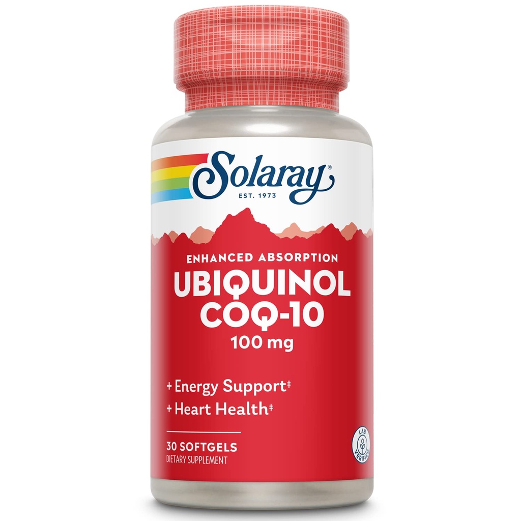 Solaray Ubiquinol CoQ-10 100mg forbedret absorpsjon Softgels - Ubiquinol CoQ10 Supplement for menn og kvinner, Coenzym Q10-30 Softgels