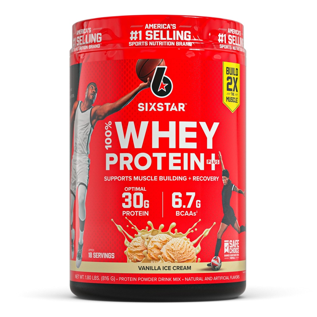 Seksstjerners Whey Protein Powder Plus - Muscle Building & Recovery Formula med Whey Isolate Powder, BCAA, 30g Protein, Immunstøtte - Post-Workout Supplement - Vanilla Cream, 1.8 lbs