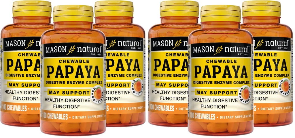 MASON NATURAL Papaya Digestive Enzyme Complex - Sunn Digestive Function, fremmer næringsrik absorpsjon, Peach Flavor, 100 Chewables (Pack of 6)