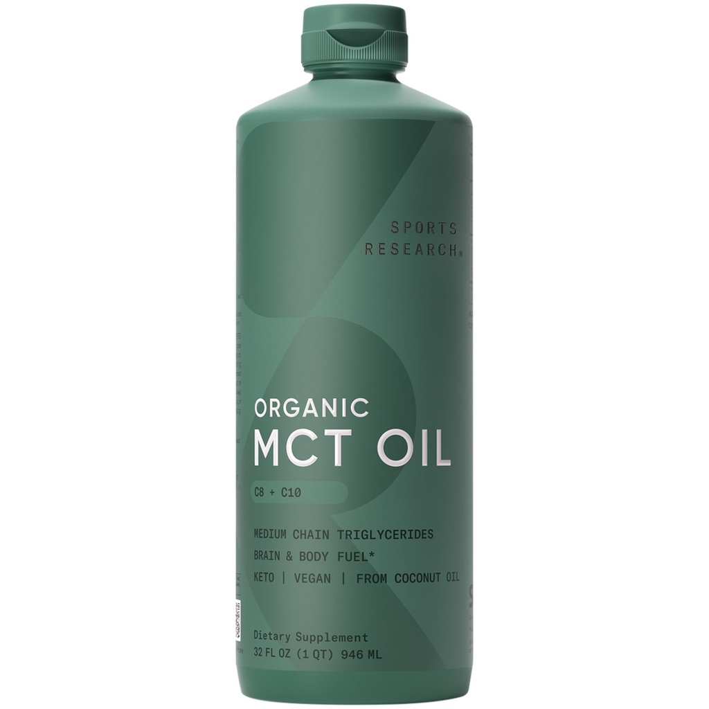 Idrettsforskning Økologisk MCT Olje - Keto & Vegansk MCTs C8, C10 fra kokosnøtter - fettsyre Hjerne & Kropp brensel, ikke-GMO & Glutenfri - Flavorless Olje, Perfekt i Kaffe, Te & Protein Shakes - 32 oz