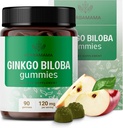 HERBAMAMA Ginkgo Biloba Gummies - 120mg Ginkgo Biloba Urt for Brain Support - Vegansk, ikke-GMO Brain Focus & Clarity Supplement - 90 Pectin-basert Apple-Flavored Chews