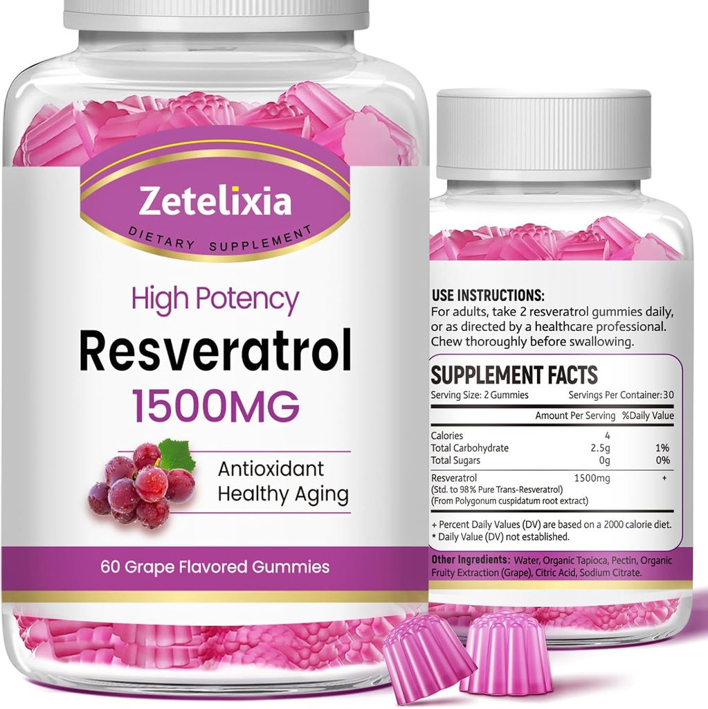 Sukkerfri Resveratrol Gummies - høy renhet Resveratrol Supplement for antioksidant, sunn aldring, hud, hjerne, organisk - 120 Gummies
